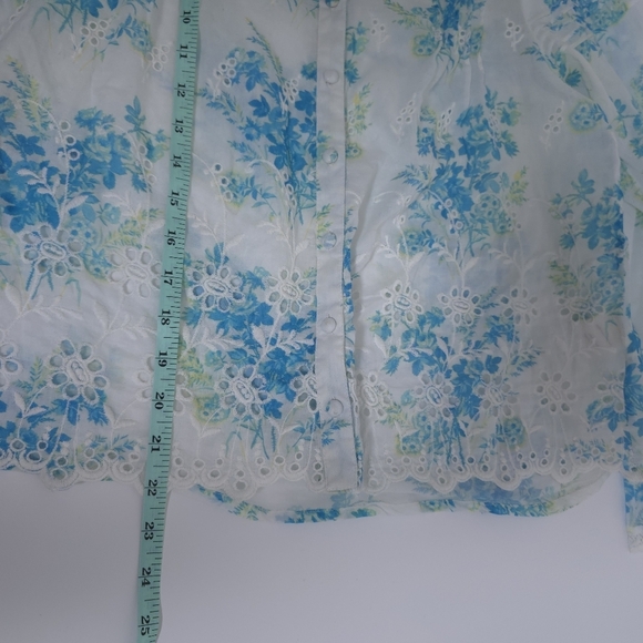 LoveShackFancy Mauro Blouse Button Down Floral Print Magic Turquoise S - Picture 10 of 13